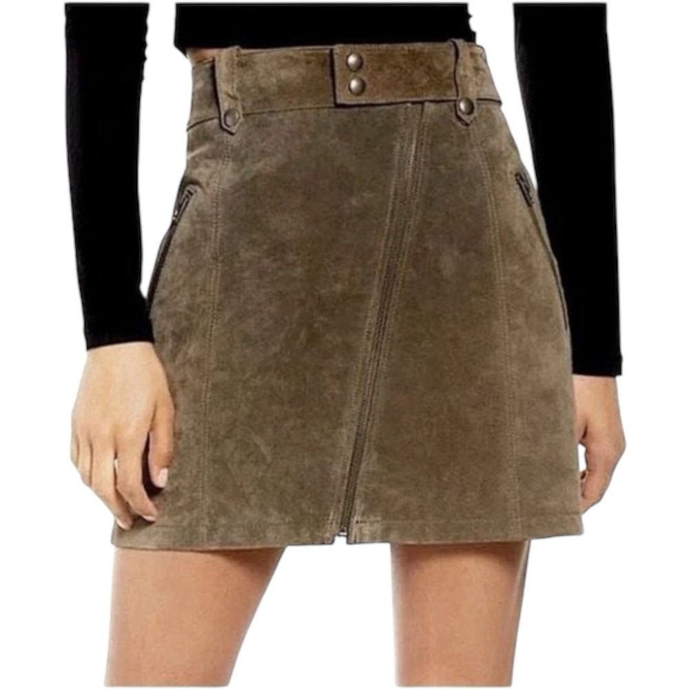 ✅ NWT Blank NYC Olive Mini Skirt genuine leather suede size 26